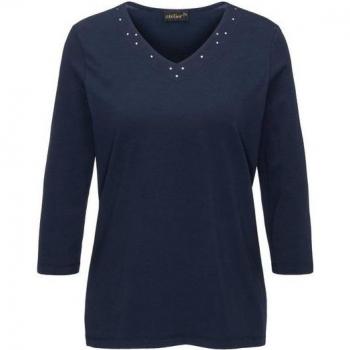 Goldner Fashion Kurzarm‑Tee (3/4) – Marine – Gr. 21 – Schmuckstein am Ausschnitt