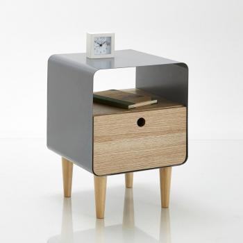 Chevet en frêne plaqué et métal acier, modèle Jimi