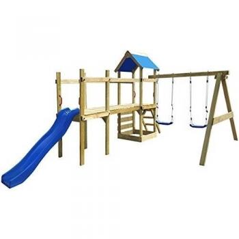 Zona Recreativa Infantil en Madera con Escalera y Tobogán 463x275x243
