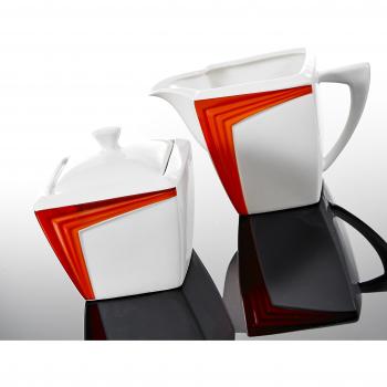 MALACASA, Rebeca Kollektion, 3-teiliges Porzellan Set, Zuckerdose und Milchkännchen, Rot