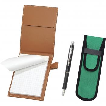 Minicuaderno ecológico moca con estuche de tela verde