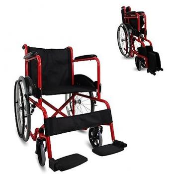 Fauteuil roulant pliant rouge Alcazaba, grandes roues et accoudoirs