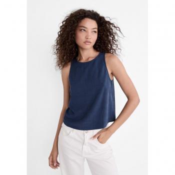 Azzurro Mare Stradivarius Top Lino Misto XL con Scollatura Nuotatore