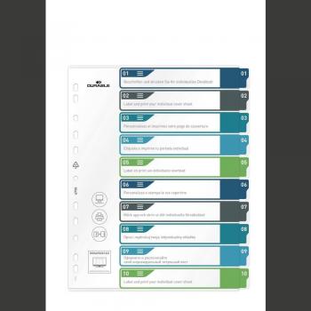 Durable 10 Part Numbered Tab Punched Index Dividers + Cover, A4+, Colour Coded