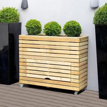 Tall Wooden Planter With Storage and Wheels