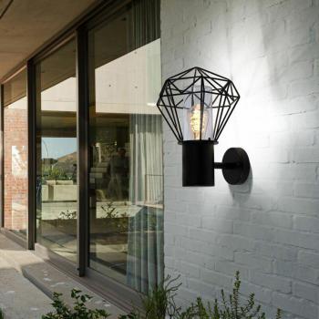 Éclairage de Jardin Murale – Applique Grille Noir à Diamant, Acier Inoxydable, 21,8×32×27 cm