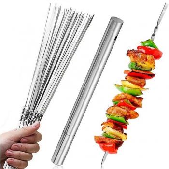 BBQ Tools: 20 Flat Metal Skewers with Portable Storage Box