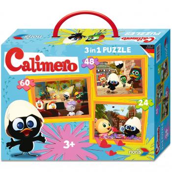 Koffer-Puzzle „Calimero 3‑in‑1“ – Noris Spiele 606038022