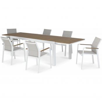 Ensemble extérieur Defora Home 300x200 cm et 6 chaises blanches