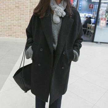 Abrigo de lana de mujer, chaqueta larga con cuello, estilo coreano para otoño e invierno