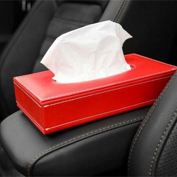 Red Leather Tissue Box Organizer for Car Armrest