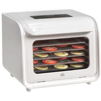 Homcom 6‑Tray Dehydrator – Stainless Steel, 35‑70℃, 48‑hr Timer, White Finish
