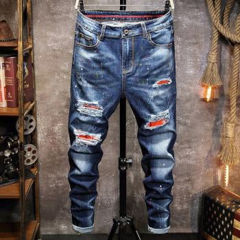Ropa de Calle Jeans Azul con Tinta Rascada