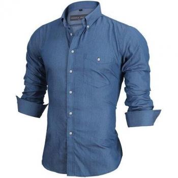 Camisa de Algodón Visada Jauna para Hombre Talla Europea