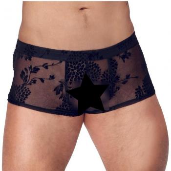 Sheer Black Flora Flock Shorts