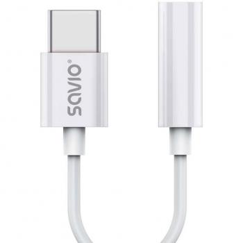 Savio AK-51 Câble Adaptateur USB-C à Jack 3,5 mm Blanc