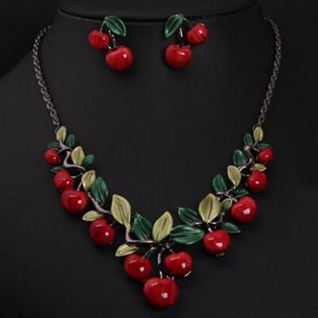 Set de Collar y Pendientes Cereza Roja