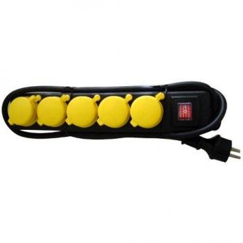 Unitec FR-Tischsteckdose, IP44, 5-fach, 1.4m H07RN-F3G1.5mm2 in schwarz/gelb