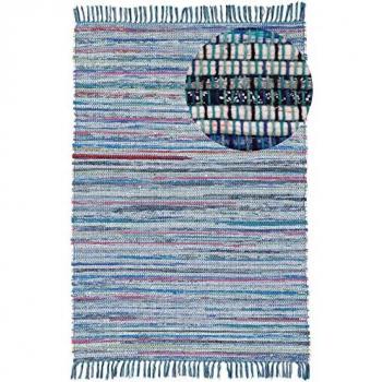 Teppich CARPETFINE Kelim Chindi, Wendeteppich, blau, B:160cm H:6mm L:230cm, Baumwolle, Polyester, Teppiche, Fransenteppich, handgewebt, Fleckerlteppich mit Fransen, auch vielen in Läufergrößen