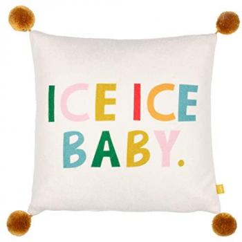Ice Ice Baby Printed Boucle Cushion with Pom Poms