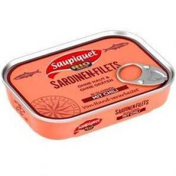 Saupiquet Sardinenfilets in Olivenöl + Chili – 1 Dose (105 g) – ohne Haut/Gräten