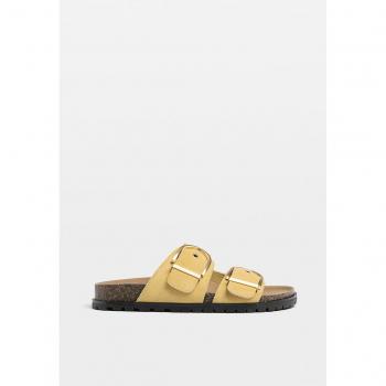 Stradivarius Sunshine Yellow Leather Sandals with Buckles