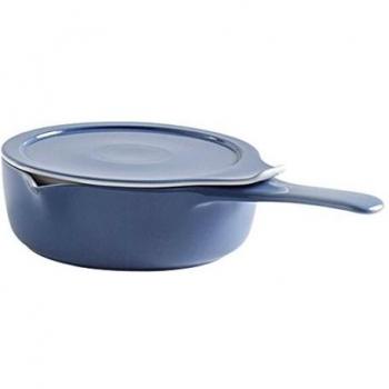 Porzellan Cook & Serve Topf 0,75 l – 16 cm, deckbar, Grau-Blau
