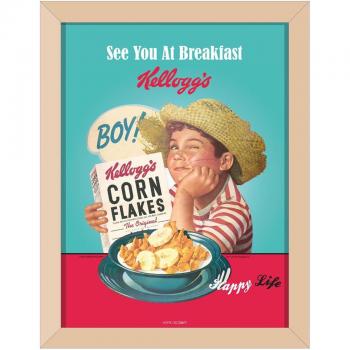 Cornice in Legno Kellogg’s con Tonalità Turchese e Beige – 44×34×1 cm