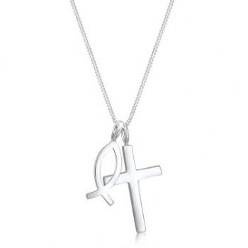 Ciondolo Croce-Pesce in Argento 925 Collana Lunga
