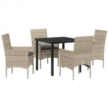 Tavolo Set Estivo 5 Pezzi in Rattan Grigio Chiaro con Cuscini Comfort