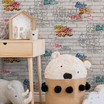 Papel pintado ladrillos con grafiti