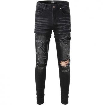 Streetwear Slim Fit Leather Biker Jeans for Men