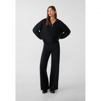 Stradivarius Wide-Leg Knit Pants Black Medium