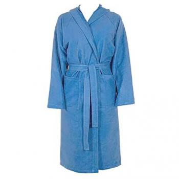 Peignoir moderne uni, capuche et ceinture intégrée – Bleu, taille L