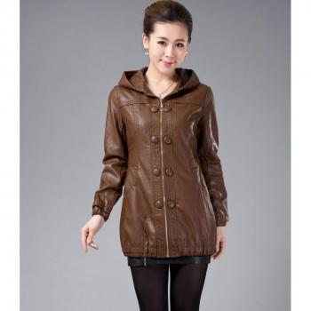 Abrigo largo de cuero negro L-5XL