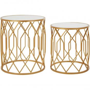 Mirrored Finish Gold Round Side Tables