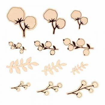Set di 24 Mini Fiori di Legno