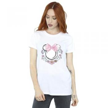T-shirt Blanc Minnie Mouse Fleurs Coupe Boyfriend