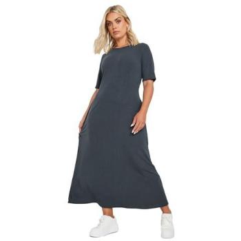 Robe Maxi Gris à Manches Courtes Côtelée Yours Curve