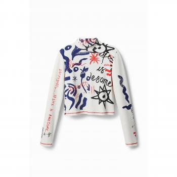 Maglia a coste “Life Is Awesome” (Desigual) – Cotone, Colore Bianco, Taglia Medie