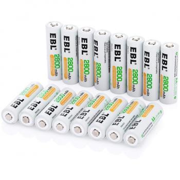 Set di 16 Batterie Ricaricabili AA EBL 1.2V 2800mAh con Funzione Auto‑Scarica