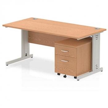 Impulse Bench 1600 x 800mm Straight Office Desk Oak Top Silver Cable Managed Leg
