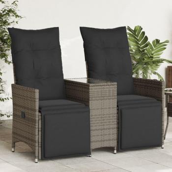 2-Seater Reclining Garden Sofa with Grey Poly Rattan and Table