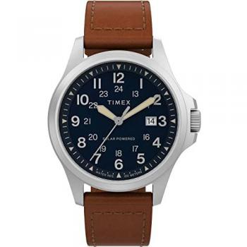 Timex Montre Homme TW2V0360 – Bracelet Cuir Marron, Taille 41 mm, 10 bar d’Étanchéité