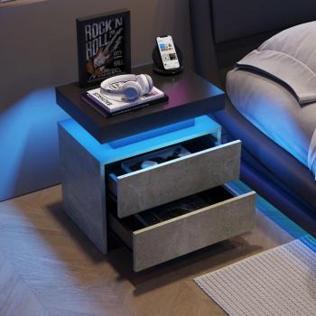Elegante Cassettiera 50x53x36 cm in Legno, Grigio, 2 Cassetti, LED