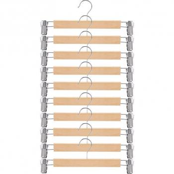 Verstelbare houtrokhangers met gripclips – 10-pack