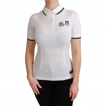 Dolce & Gabbana White Cotton Polo T-shirt with Angel Embroidery
