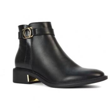 XY London “Layla” Chelsea Biker Pixie – Gold Detailing – Black (Size 4)