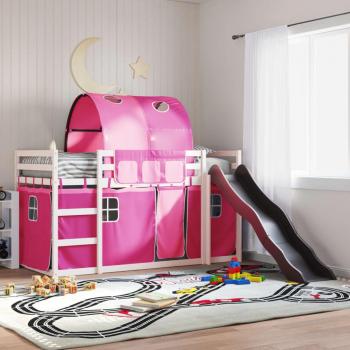 Lit superposé rose avec toboggan et rideaux 90x200 cm – VidaXL