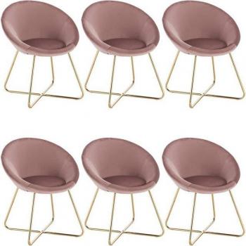 Ensemble 6 Chaises WOLTU : Siège velours, Structure métallique – Rose